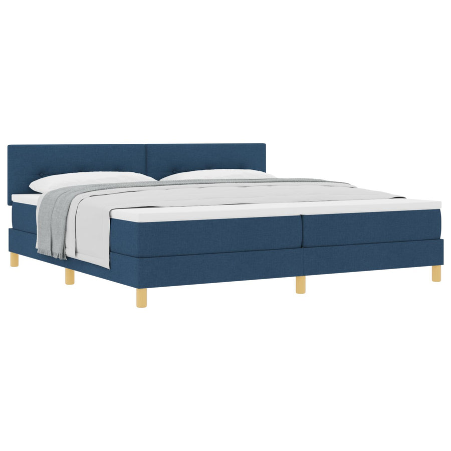 Boxspringbed Met Matras Stof Blauw 200 x 200 cm Knoopgestoffeerd