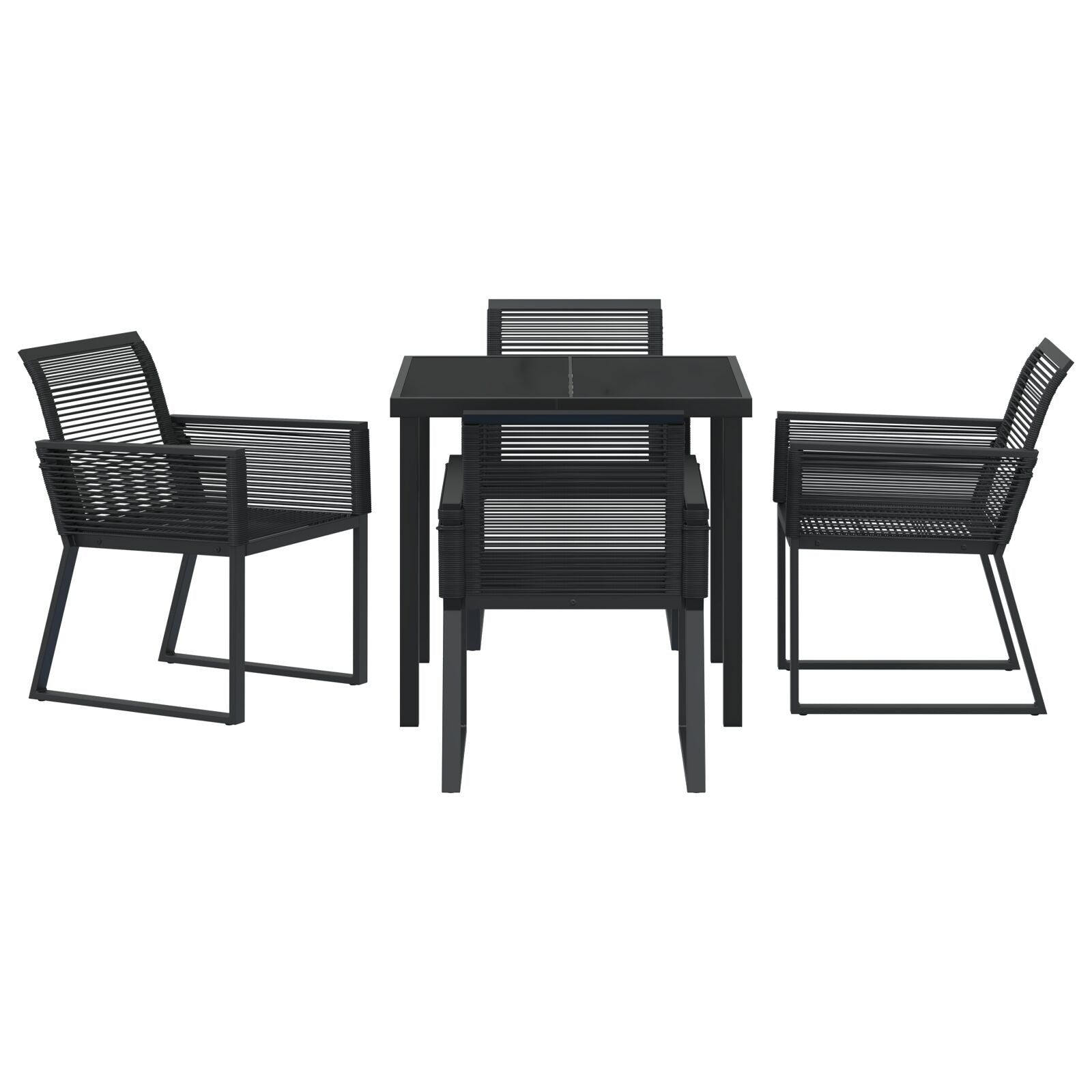 5-Delige Tuin Eet Set Zwart Poly Rattan