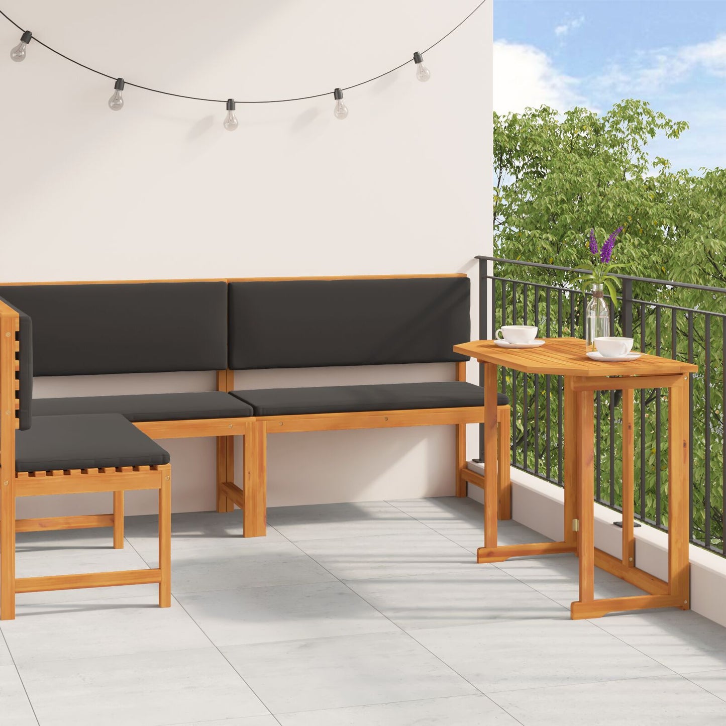 3-Delige Tuin Bistro Set Met Kussens Van Massief Acaciahout Anthraciet Tafel + 2x bank