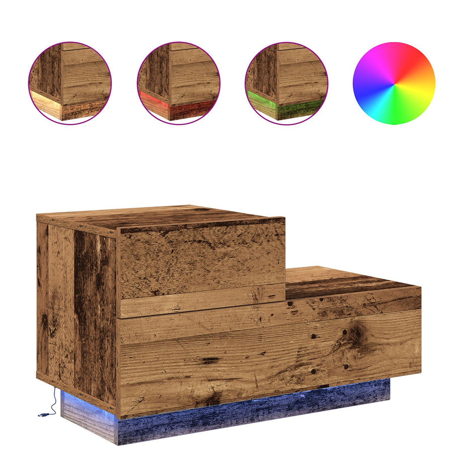 Nachtkastje Met Led-Verlichting 100X36X49 Cm Oude Hout