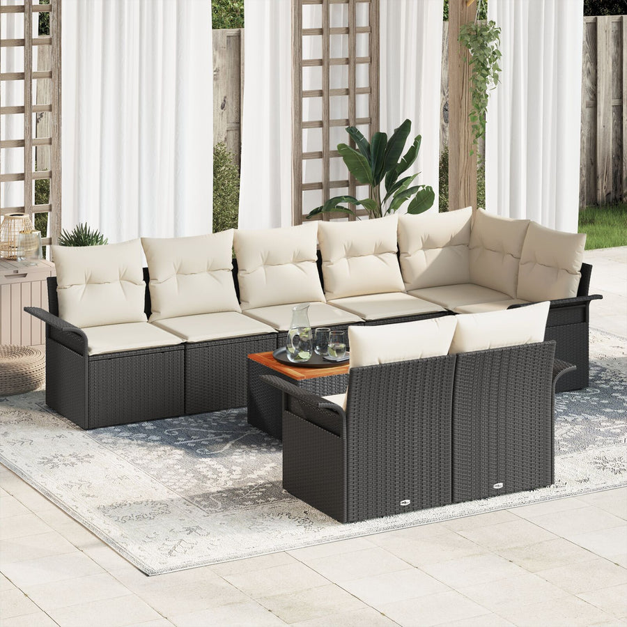 9-Delige Tuinbankset Met Kussens Zwart Poly Rattan Acacia