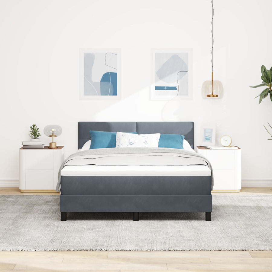 Boxspring Bed Met Matras Donkergrijs 140X190 Cm Velours Blauw