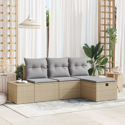 4-Delige Tuin Sofa Set Met Kussens Beige Poly Rattan