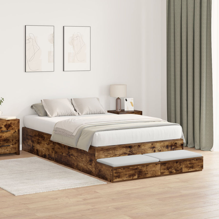 Opbergbedframe Gerookt Eiken 120X200 Cm Artisanaal Eiken