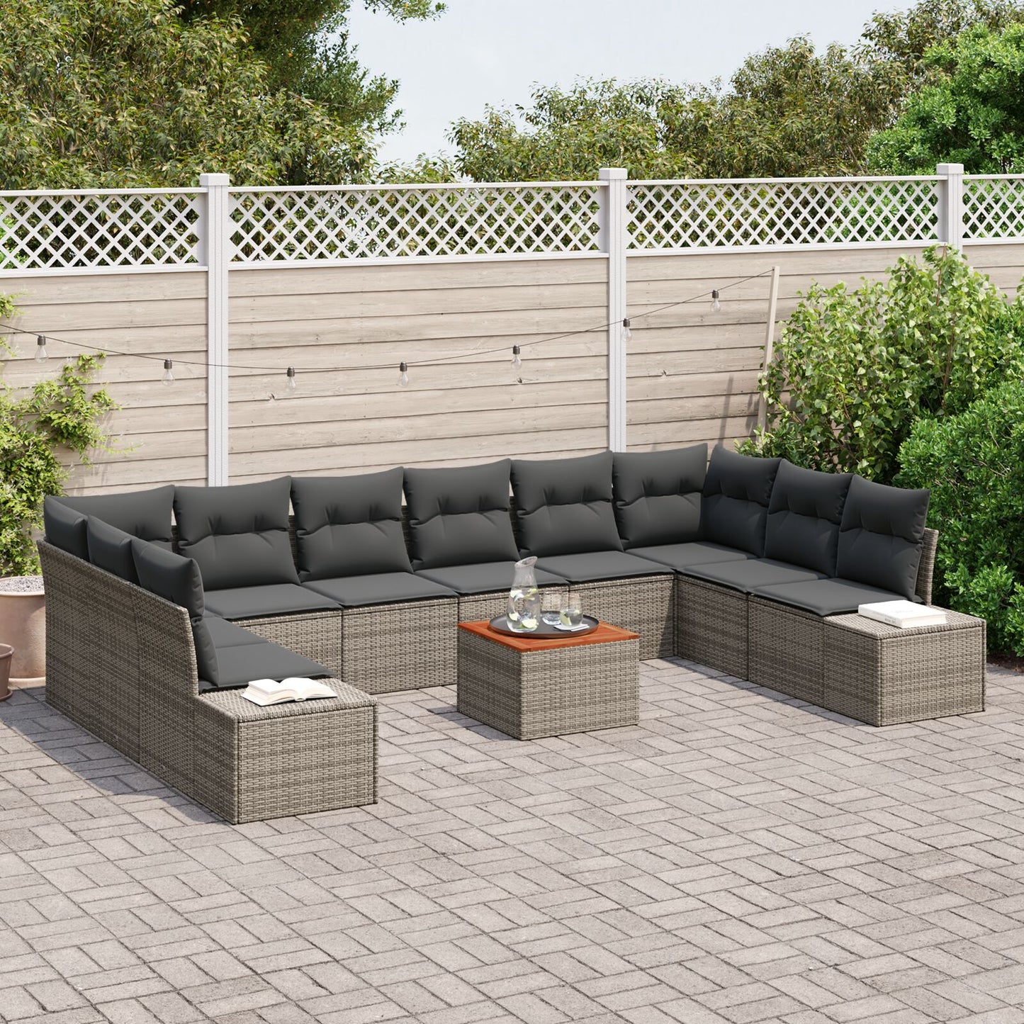 11 Delige Tuin Sofa Set Met Kussens Grijs Poly Rattan Acacia