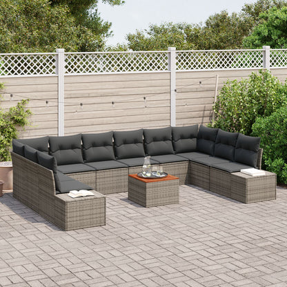11 Delige Tuin Sofa Set Met Kussens Grijs Poly Rattan Acacia