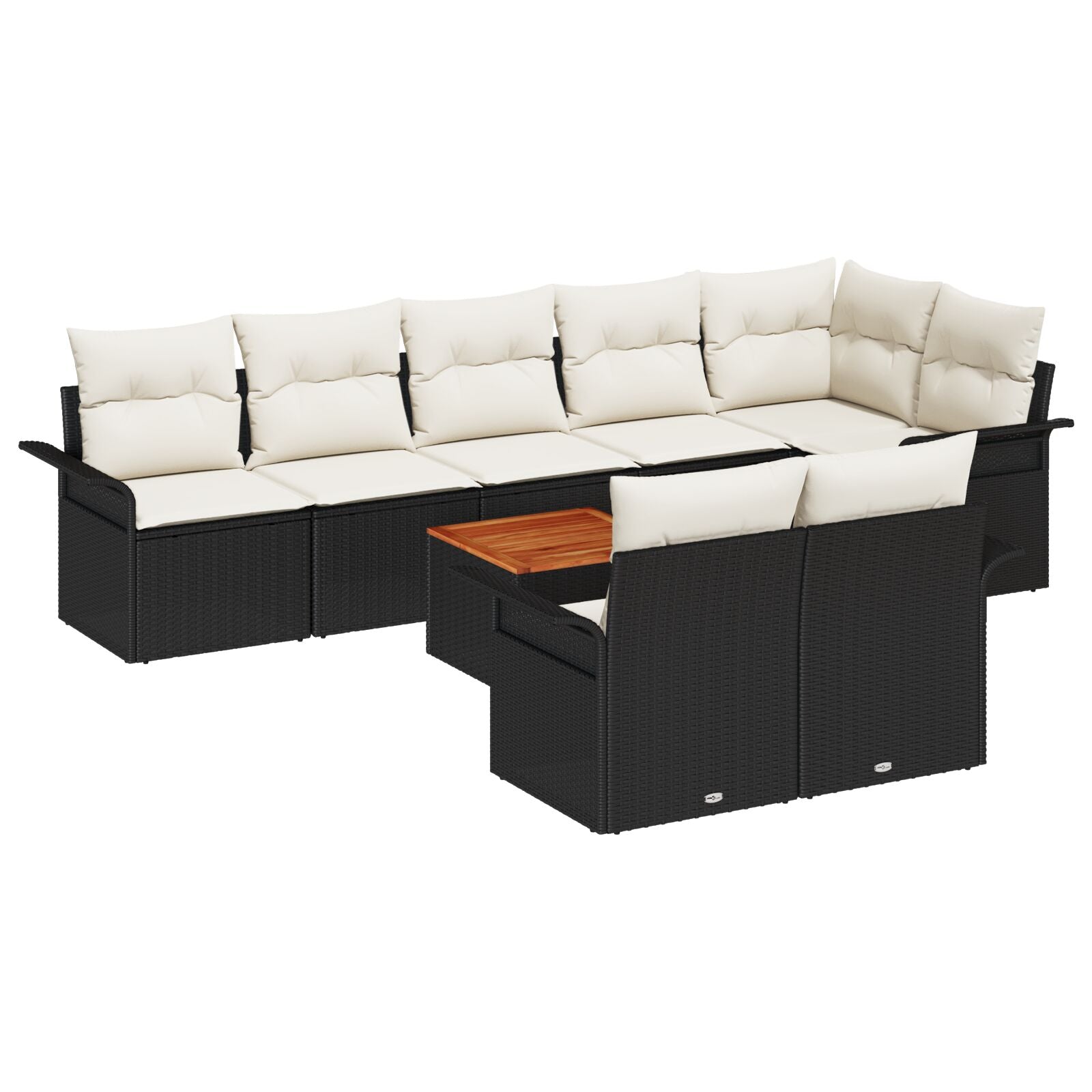 9-Delige Tuinbankset Met Kussens Zwart Poly Rattan Acacia
