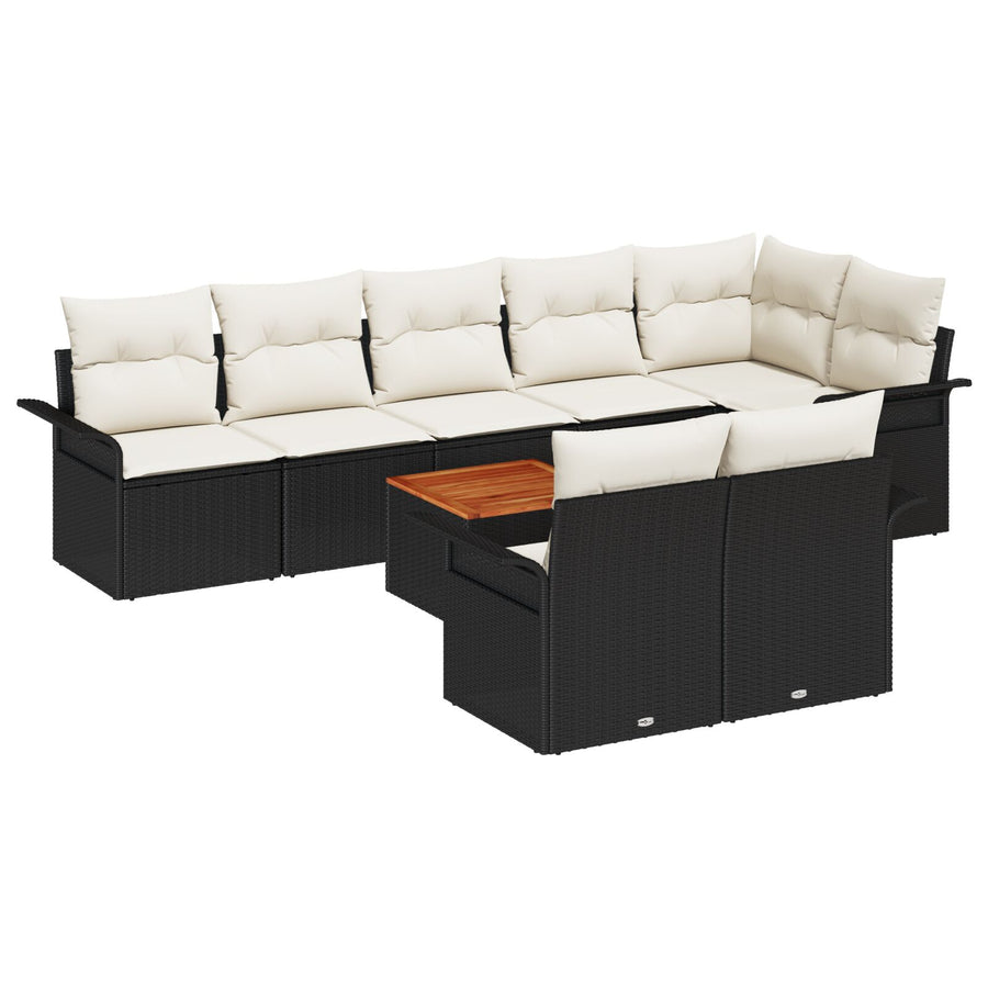 9-Delige Tuinbankset Met Kussens Zwart Poly Rattan Acacia