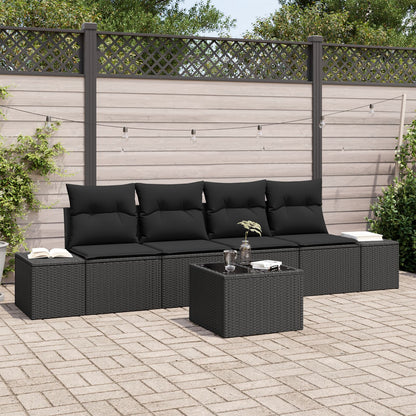 5-Delige Tuinsofa Set Met Kussens Zwart Poly Rattan