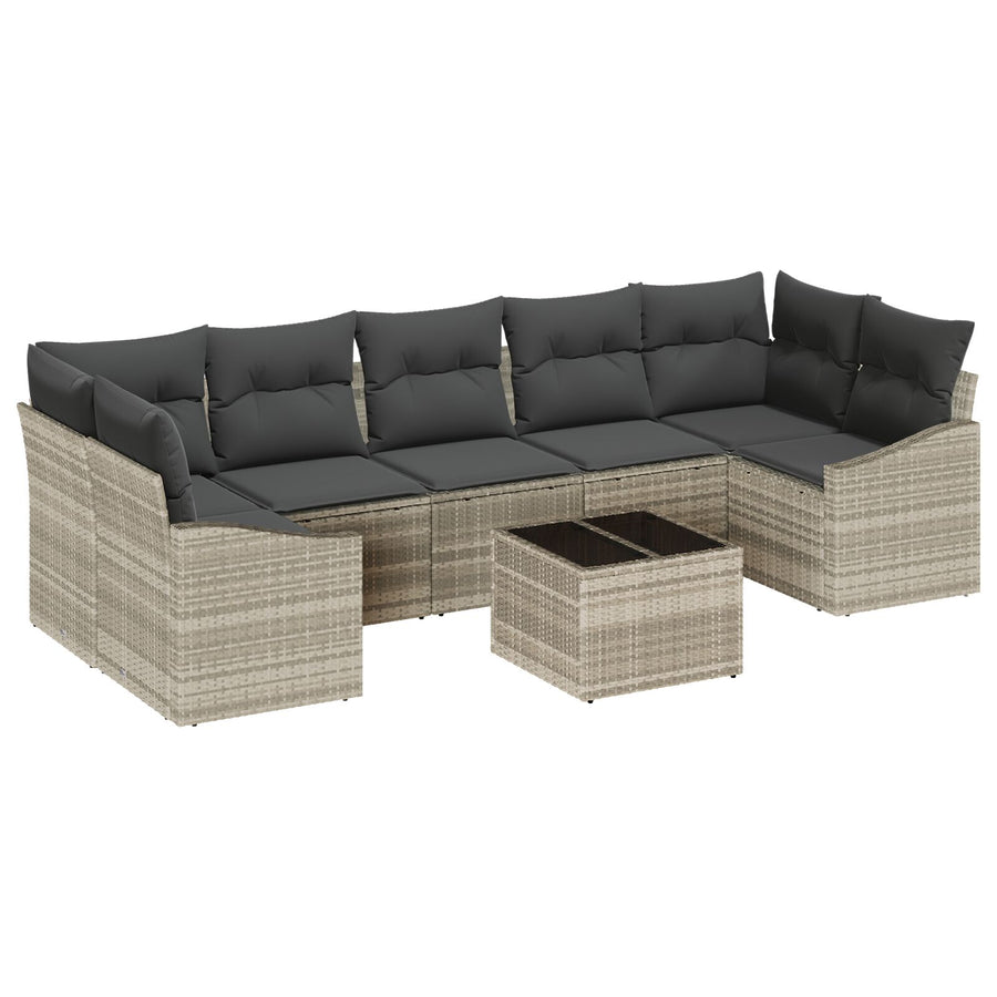 8 Delige Tuin Sofa Set Met Kussens Lichtgrijs Poly Rattan Gegalvaniseerd Staal