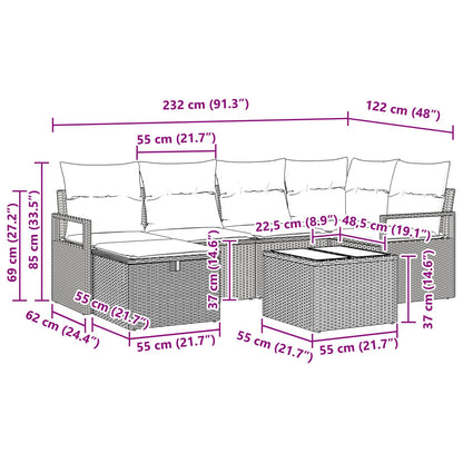 7 Delige Tuin Sofa Set Met Kussens Zwart Poly Rattan,  2-Persoons Tuin Sofa Met Kussens Zwart Poly Rattan