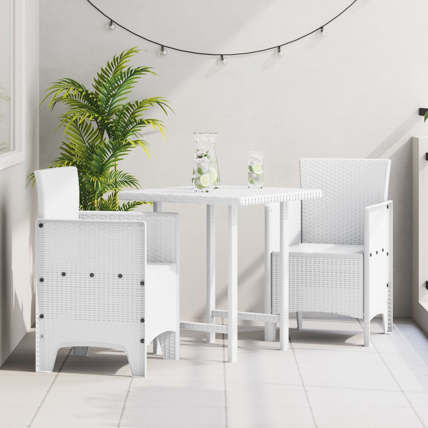 Tuinstoel Set Van 2 Plastic Rieten Stijl Standaard zonder kussen Wit