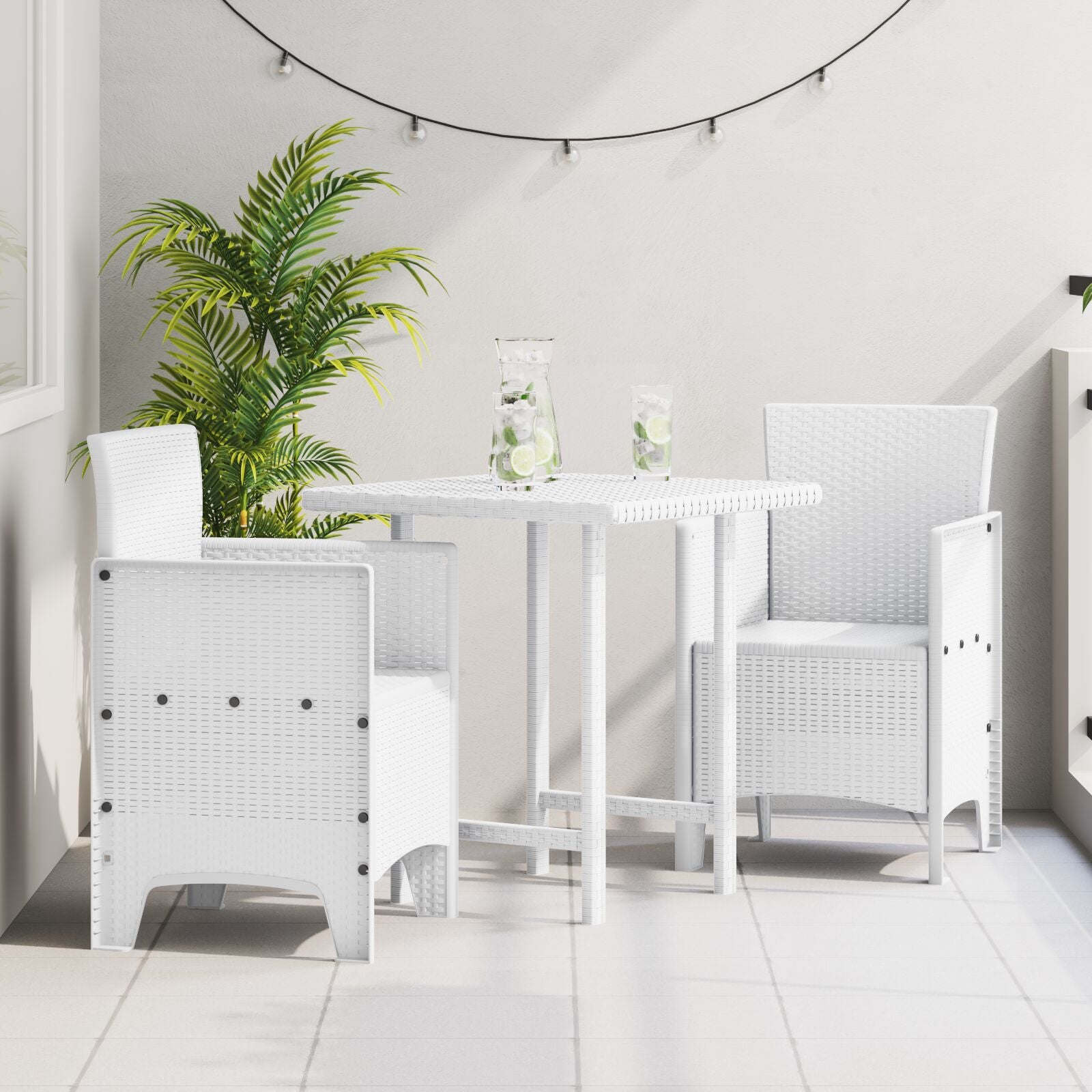 Tuinstoel Set Van 2 Plastic Rieten Stijl Standaard zonder kussen Wit
