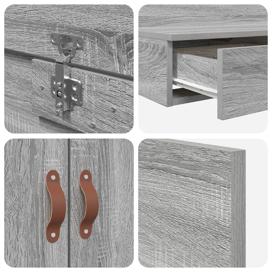 Opslagbedframe Grijs Bewerkt Hout 135,5 X 190 X 31,5 Cm Artisanaal Eiken