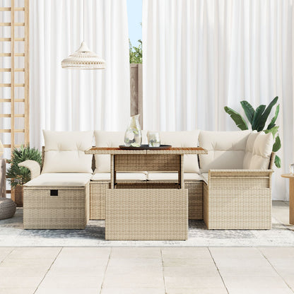 7-Delige Tuinbankset Met Kussens Beige Poly Rattan