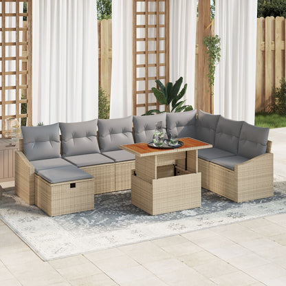 9-Delige Tuinsofa Set Met Kussens Beige Poly Riet Wit
