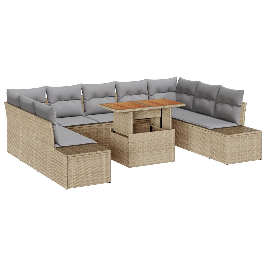 Tuinbank Set Set Van 10 Beige, Grijs Rattan, Polyester