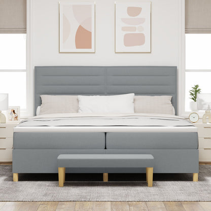 Boxspringbed Met Matras & Bank Stof Lichtgrijs 200 x 200 cm Lijnen ontwerp