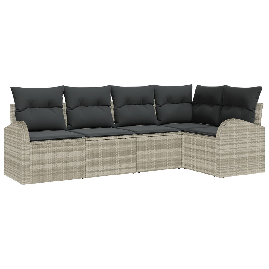 5 Delige Tuin Sofa Set Met Kussens Licht Grijs Poly Rattan Lichtgrijs zonder tafel