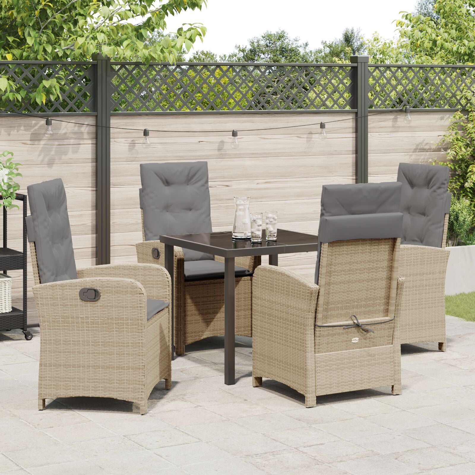 5 Delige Tuin Eettafelset Met Kussens Beige Poly Rattan