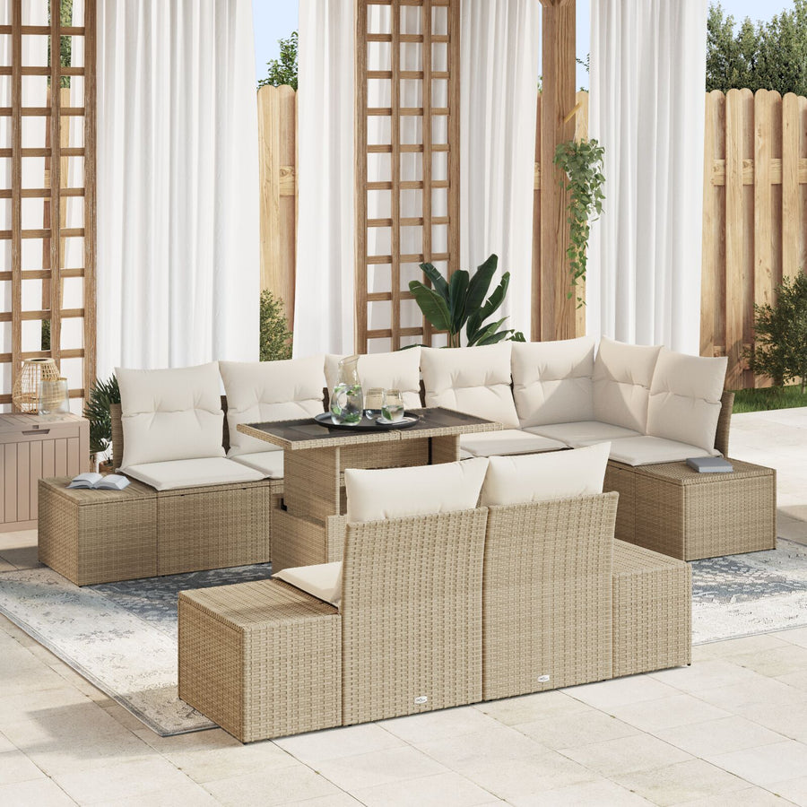 Tuin Sofa Set Set Van 9 Beige Riet, Polyester Tuin Hoeksalon