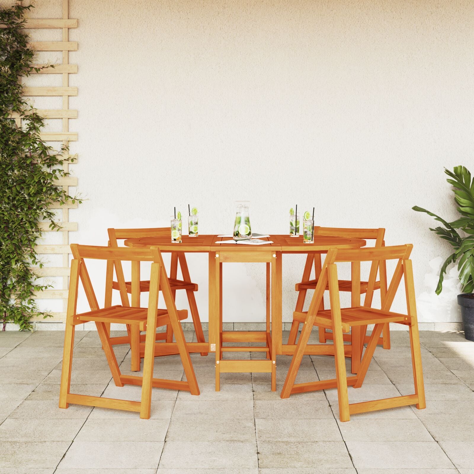 5-Delige Vlinder Tuin Eetset Vouwbaar Massief Acaciahout 110 cm Tafel + 4x stoelen