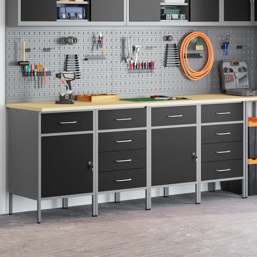 4-Delige Werkkast Set En Grijs Gelaagd Hout En Staal 4x (2x84/2x85 cm) Zwart 4x kast