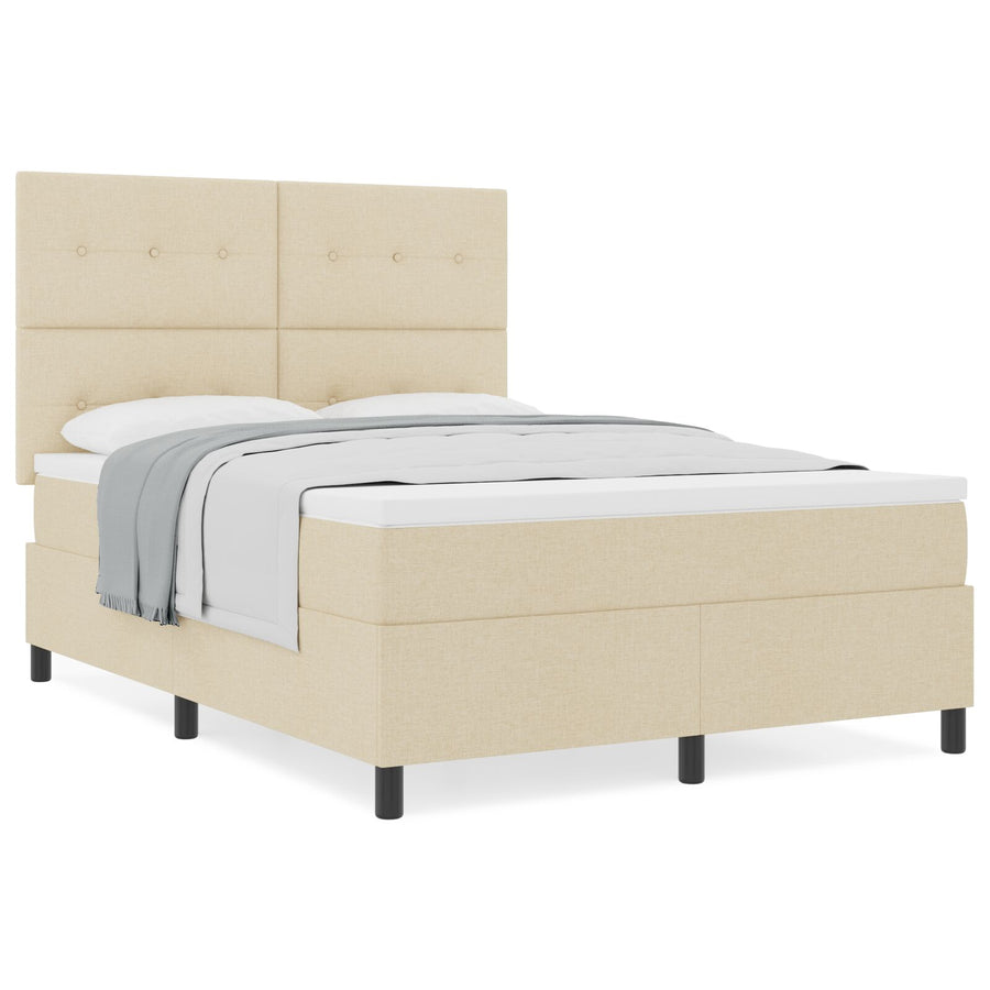 Boxspringbed Met Matras Stof Crème 140 x 190 cm Knop gestoffeerd