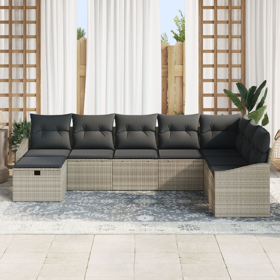 8-Delige Tuin Sofa Set Met Kussens Lichtgrijs Poly Rattan Wit