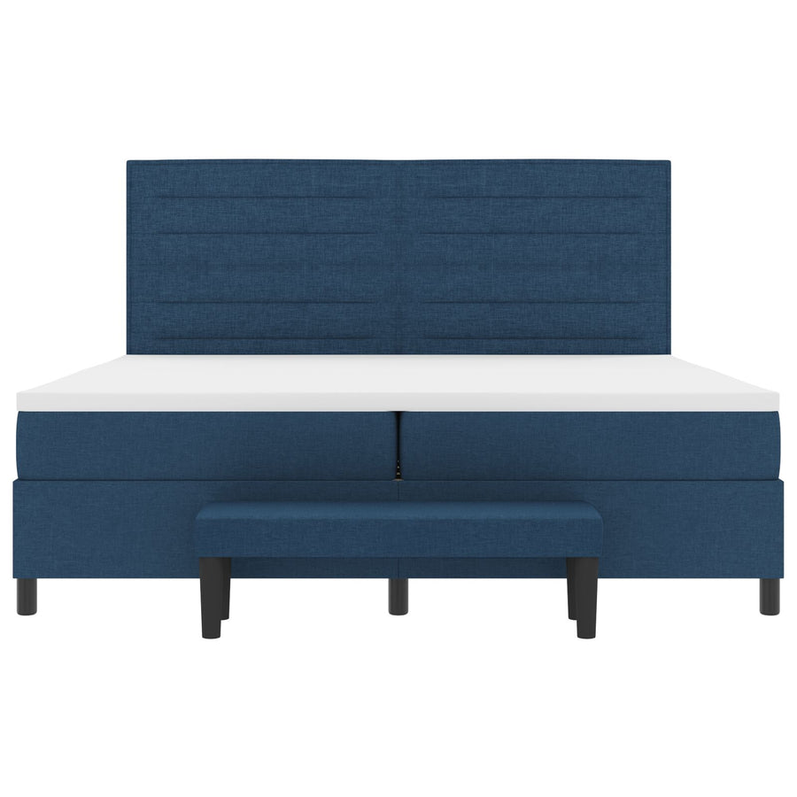 Boxspring Bed Met Matras & Bank Stof Blauw 200 x 200 cm Lijnen ontwerp