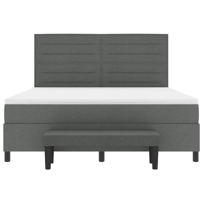 Boxspringbed Met Matras & Bank Stof Donkergrijs 180 x 200 cm Lijnen ontwerp