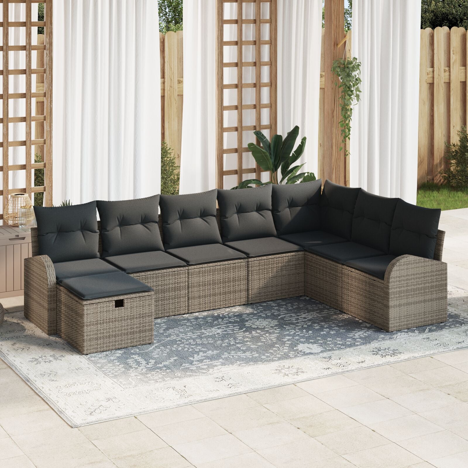 8-Delige Tuin Sofa Set Met Kussens Grijs Poly Riet