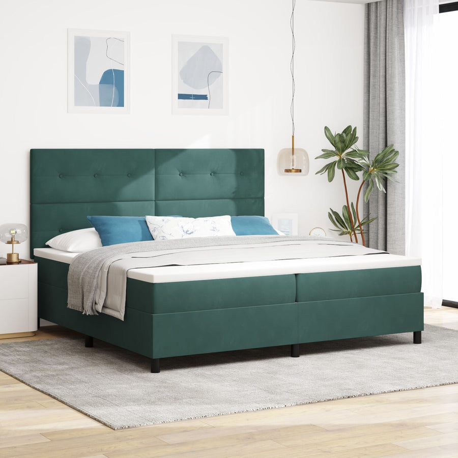 Boxspring Bed Met Matras Donkergroen 200X200 Cm Fluweel Blauw
