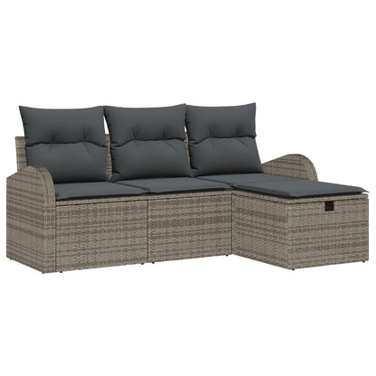 4-Delige Tuin Sofa Set Met Kussens Grijs Poly Rattan