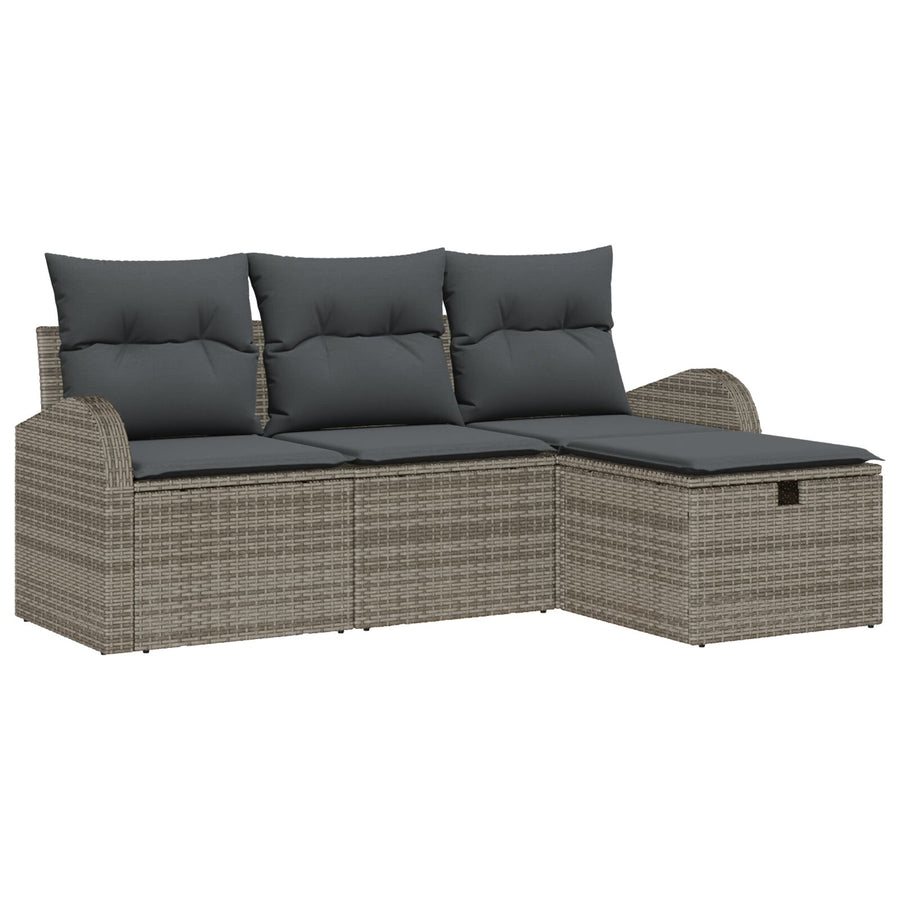 4-Delige Tuin Sofa Set Met Kussens Grijs Poly Rattan