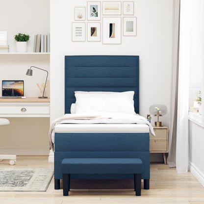 Boxspringbed Met Matras & Bank Stof Blauw 100 x 200 cm Lijnen ontwerp