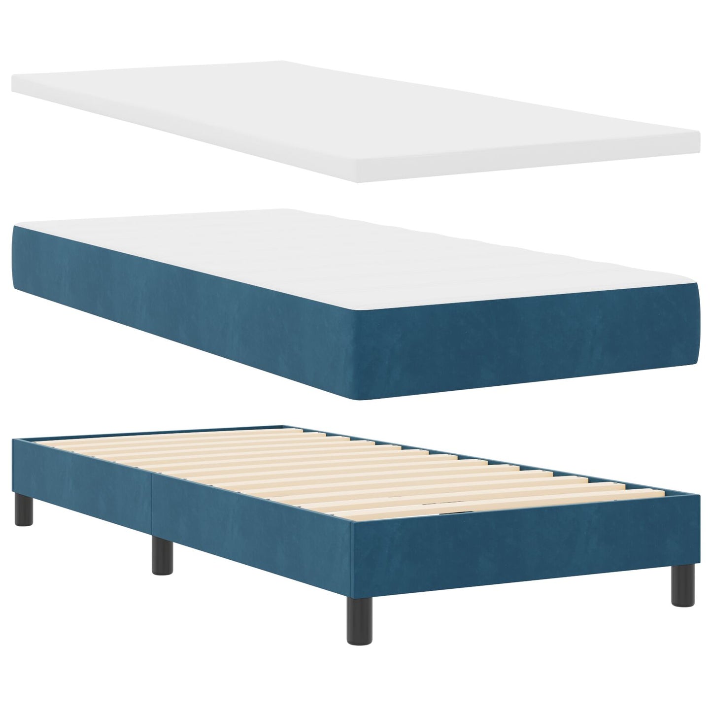 Boxspring Bed Met Matras Donker Blauw 90X200 Cm Fluweel Blauw