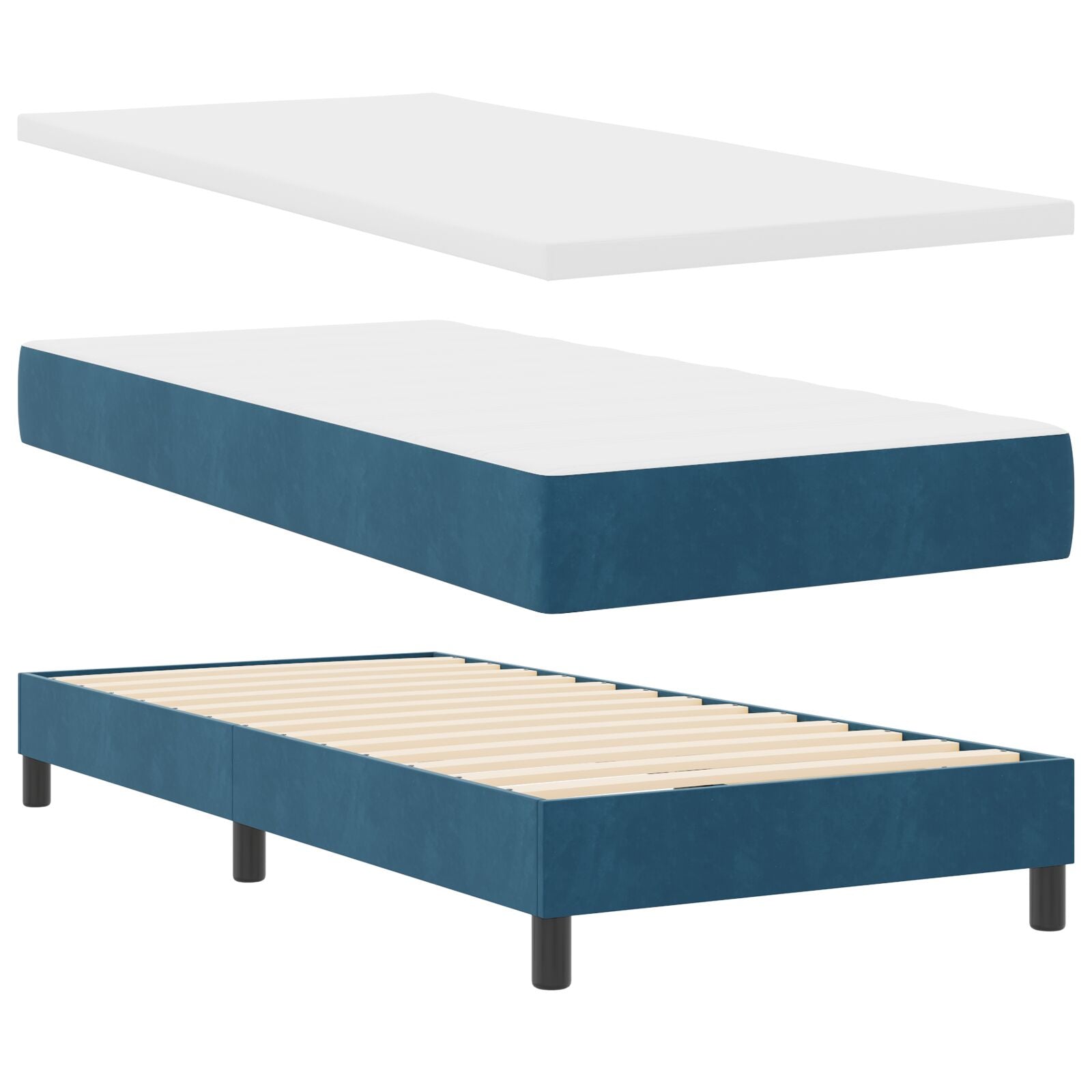 Boxspring Bed Met Matras Donker Blauw 90X200 Cm Fluweel Blauw
