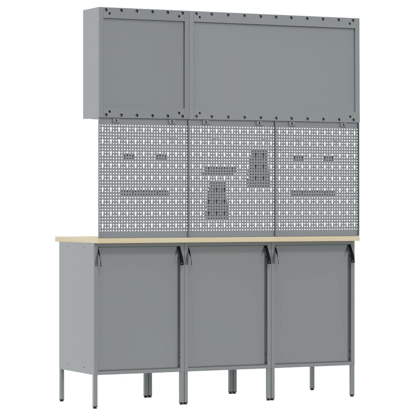 8-Delige Werkcabinet En Pegboard Set Mdf En Metaal 3x (84/84/85 cm) Zwart 3x kast + 3x pegboard + 2x gereedschap kast