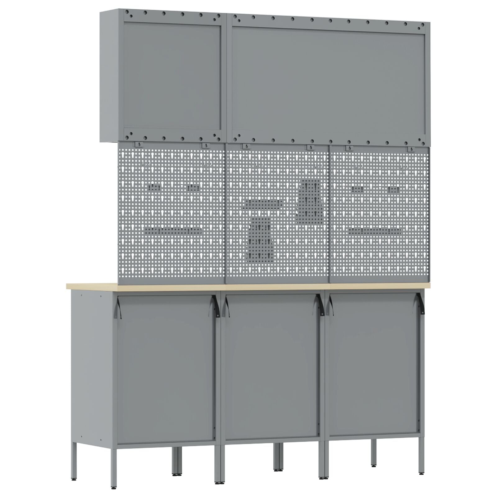 8-Delige Werkcabinet En Pegboard Set Mdf En Metaal 3x (84/84/85 cm) Zwart 3x kast + 3x pegboard + 2x gereedschap kast