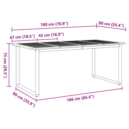Tuin Eettafel Staal En Massief Acaciahout 180 x 90 x 75 cm Overhangend ontwerp