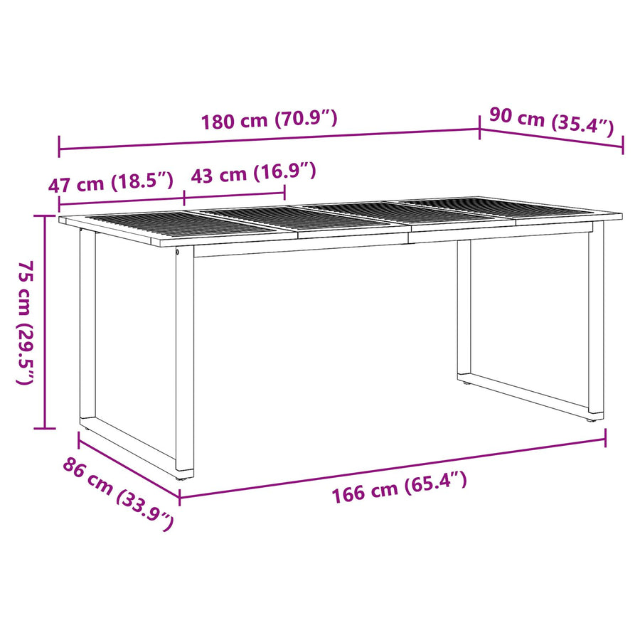 Tuin Eettafel Staal En Massief Acaciahout 180 x 90 x 75 cm Overhangend ontwerp