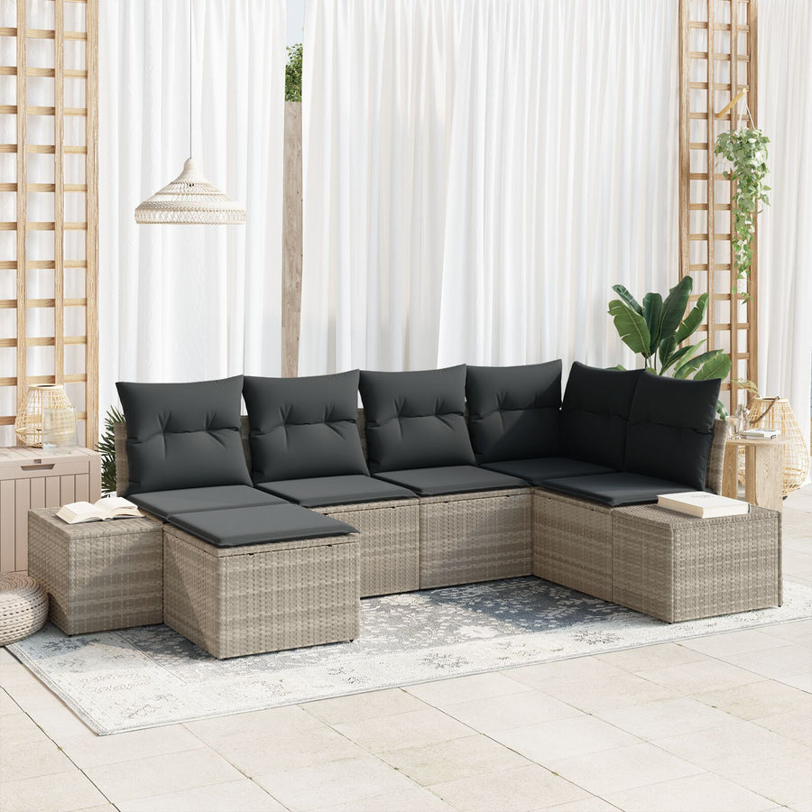 6 Delige Tuin Sofa Set Met Kussens Lichtgrijs Poly Rattan