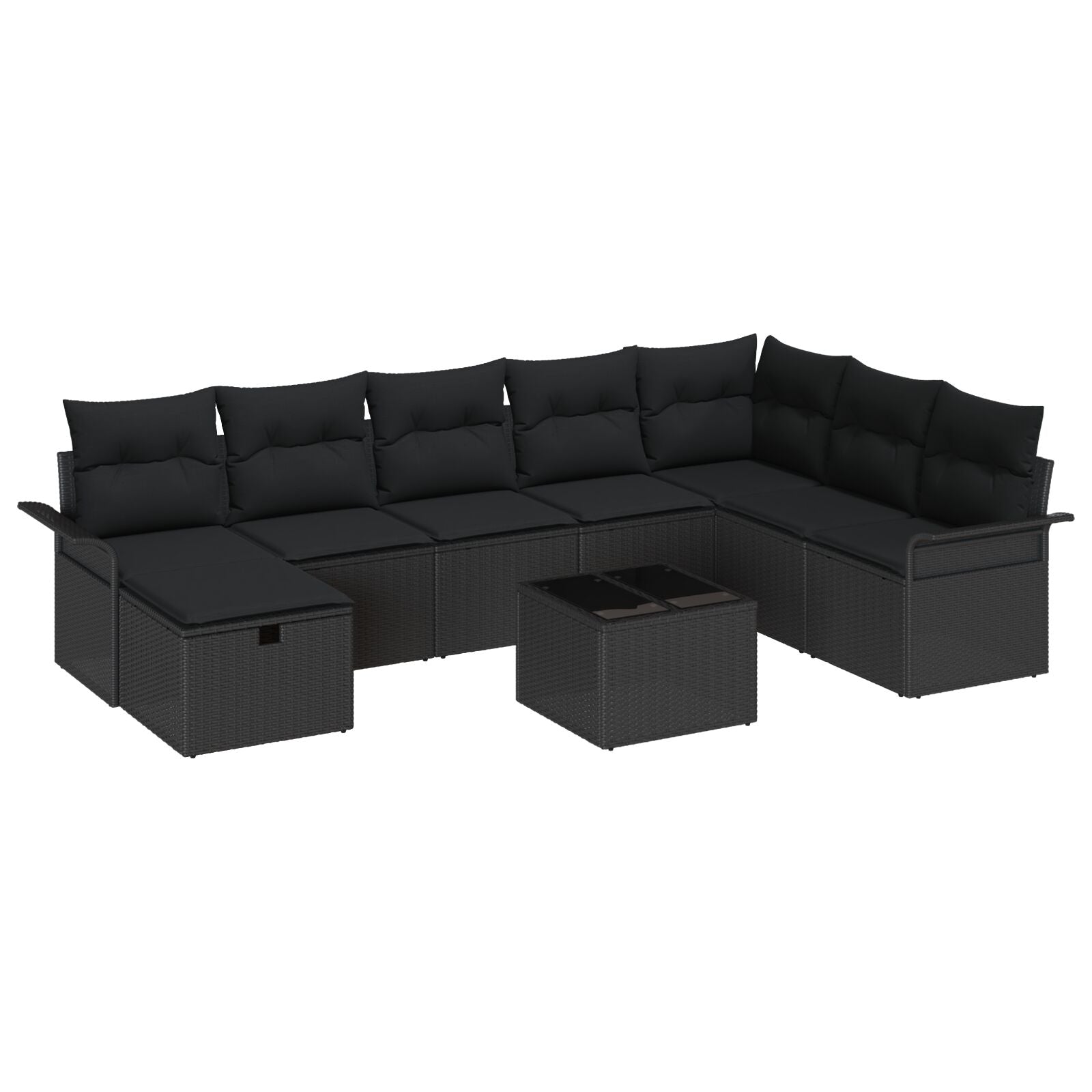 9-Delige Tuinsofa Set Met Kussens Zwart Poly Rattan, 2-Zits Tuinsofa Met Opbergruimte & Kussens Zwart Poly Rattan Wit