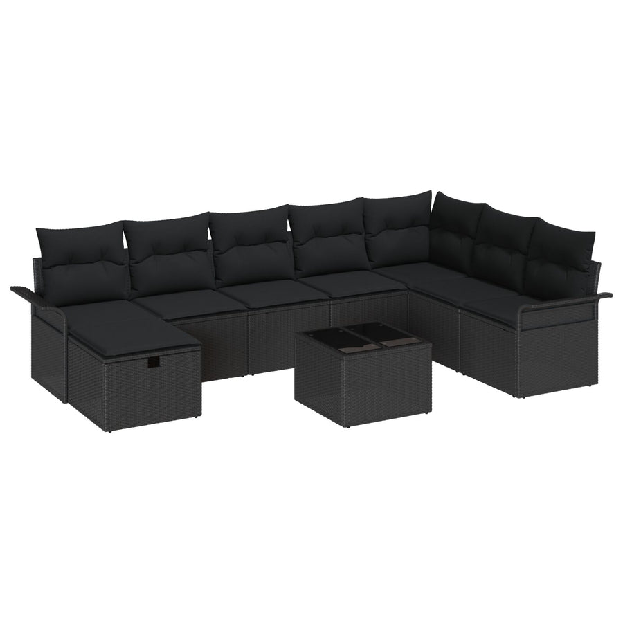 9-Delige Tuinsofa Set Met Kussens Zwart Poly Rattan, 2-Zits Tuinsofa Met Opbergruimte & Kussens Zwart Poly Rattan Wit