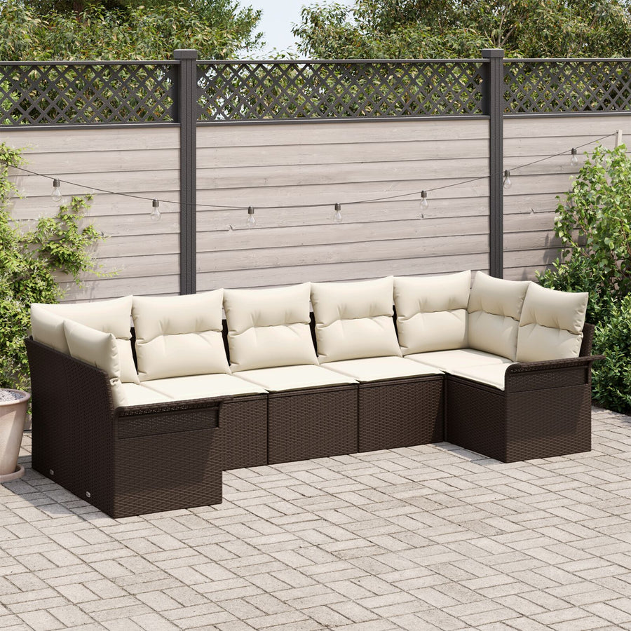 7-Delige Tuinsofa Set Met Kussens Bruin Poly Rattan