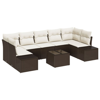 Tuin Sofa Set 8-Delig Bruin En Wit Rattan En Polyester