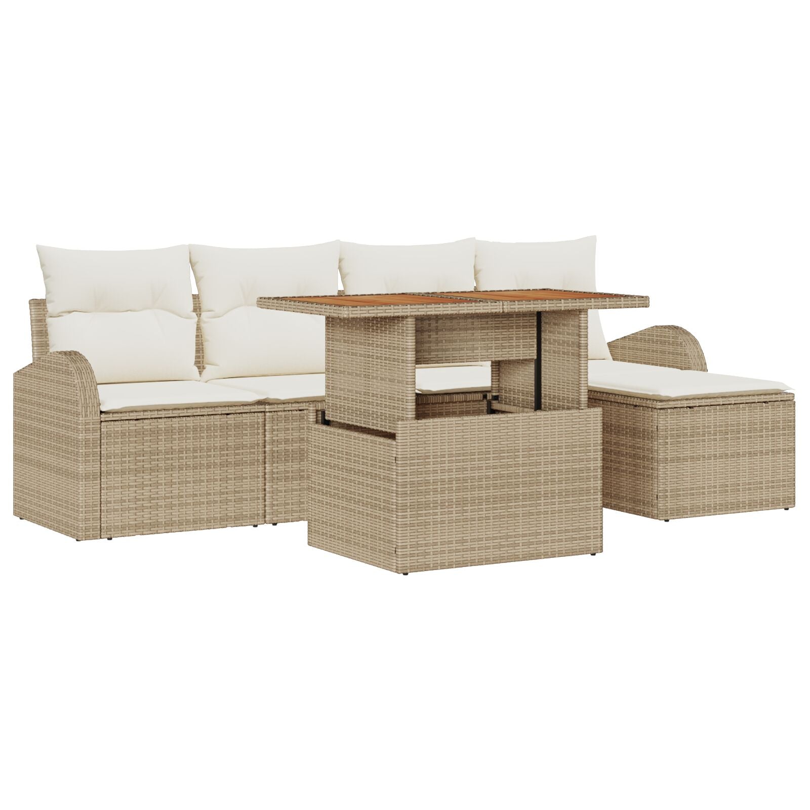 6-Delige Tuin Eetset Met Kussens Beige Poly Rattan Acacia