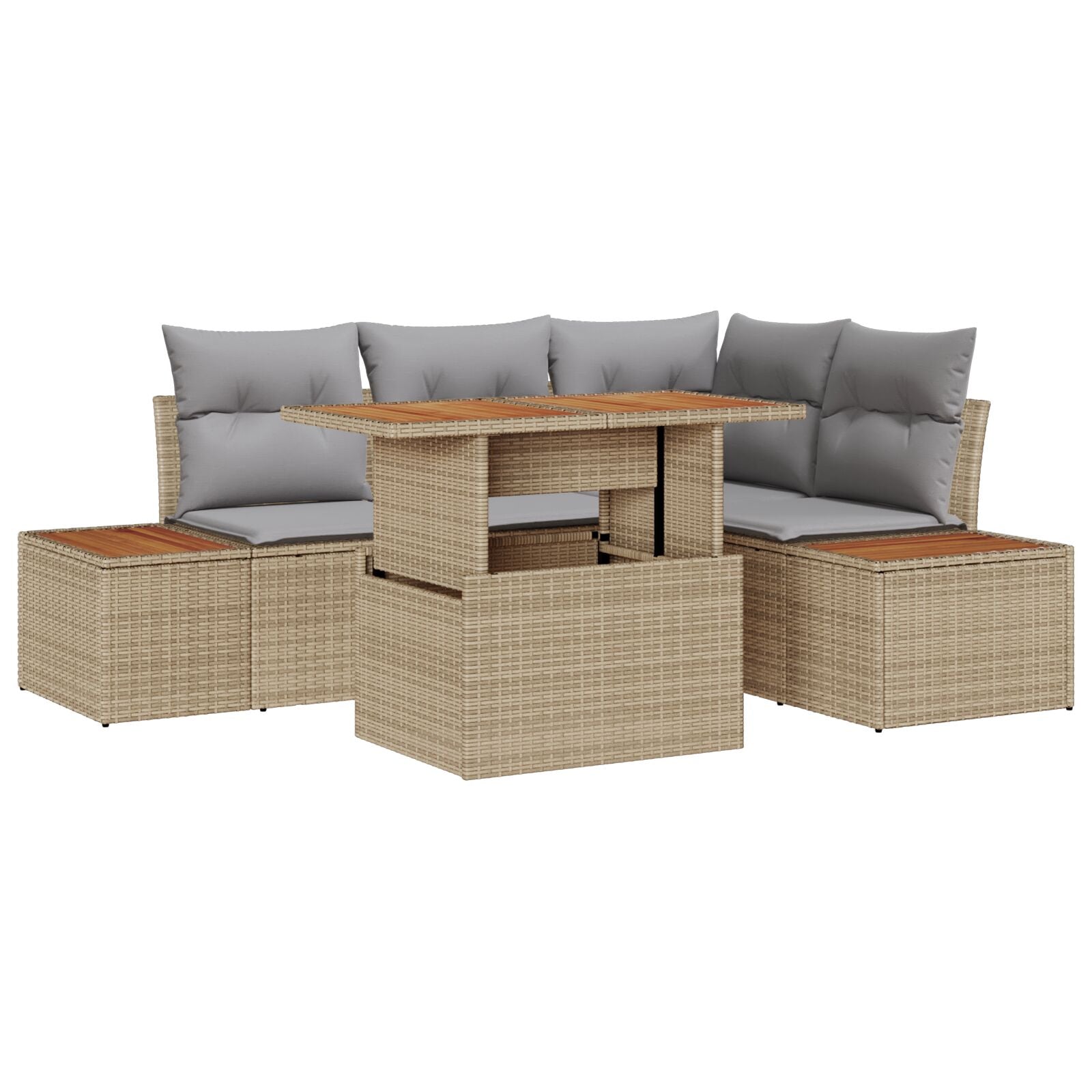 Tuinbank Set Set Van 5 Beige En Grijs Riet En Polyester Stof Kussen
