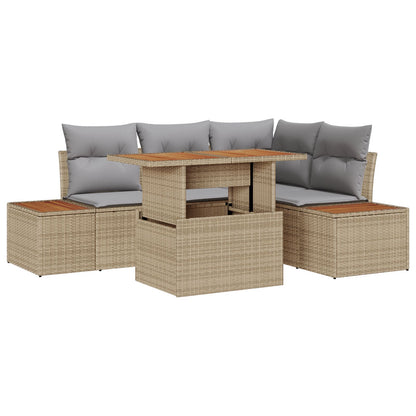 Tuinbank Set Set Van 5 Beige En Grijs Riet En Polyester Stof Kussen